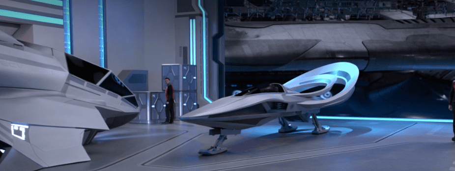 The Pterodon attack fighter, sitting on the hanger deck of the Orville.