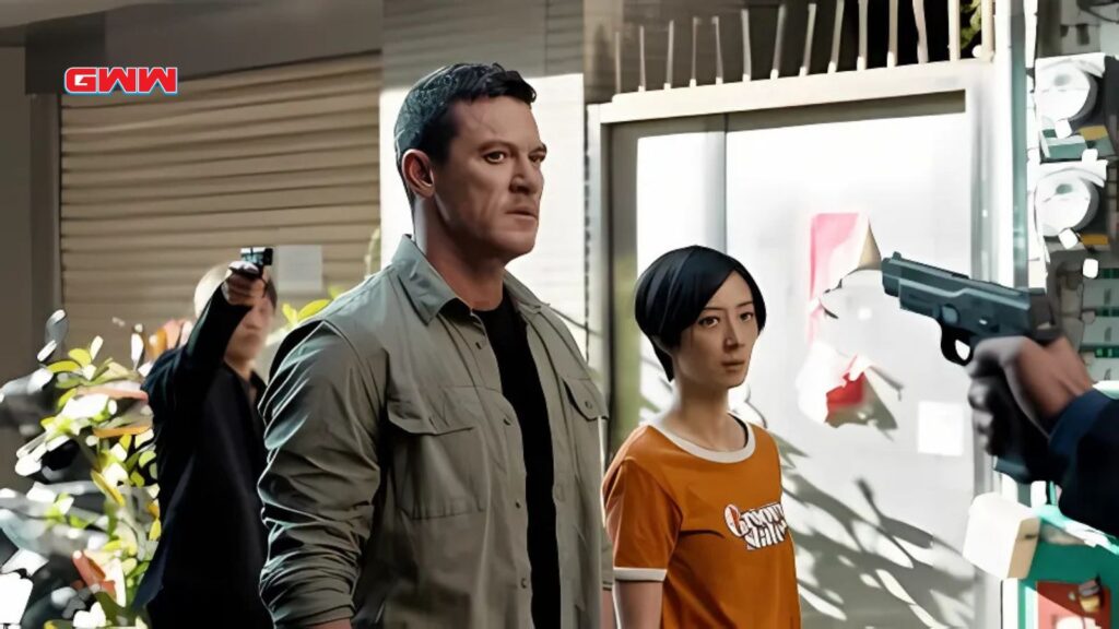 A tense scene from Weekend in Taipei with Luke Evans and Shioli Kutsuna