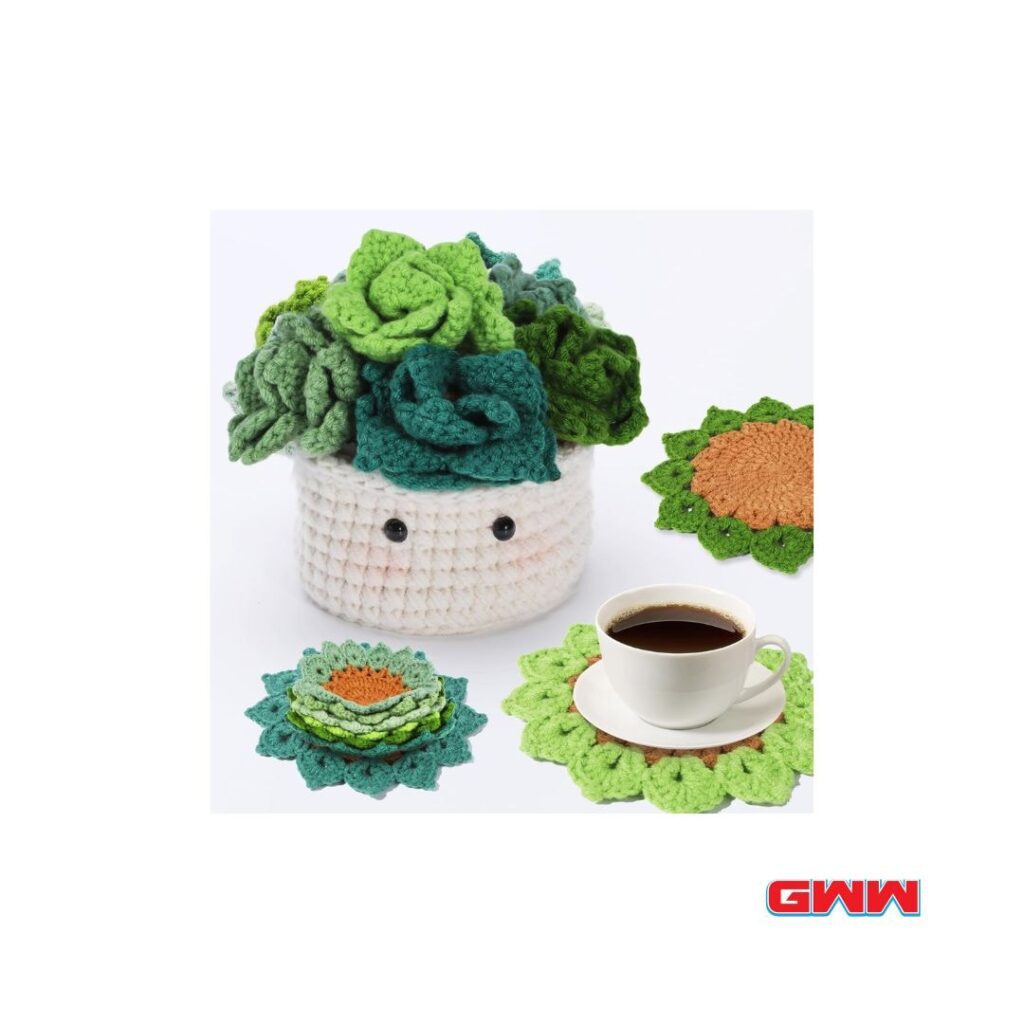 6pcs Coasters in a Plant Pot Crochet Start Kit