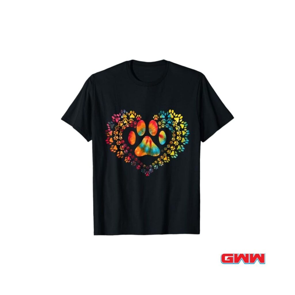 Tie Dye Love Dog Paw Print Heart Tee