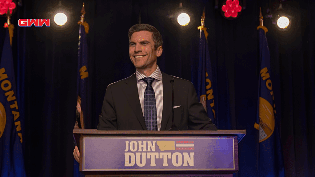 Wes Bentley as Jamie Dutton campaigns for governor of Montana