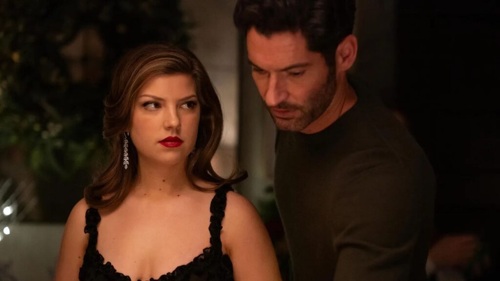 Catherine Missal as Bree and Tom Ellis as Oliver in Tell Me Lies season 2