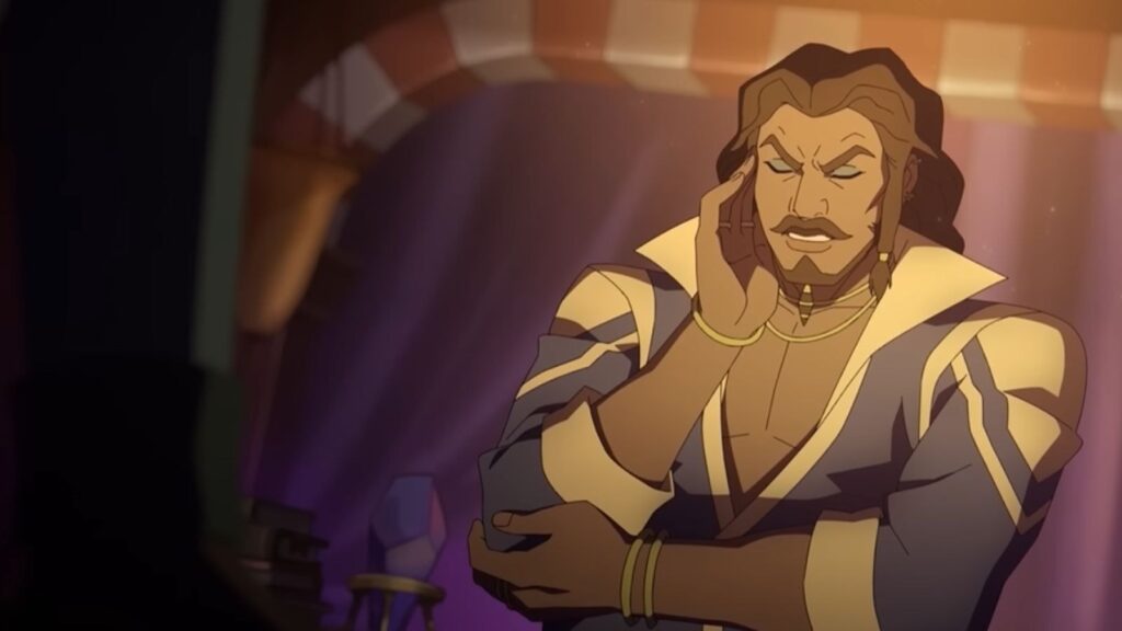 Scanlan voiced by Sam Riegel in The Legend of Vox Machina Season 4