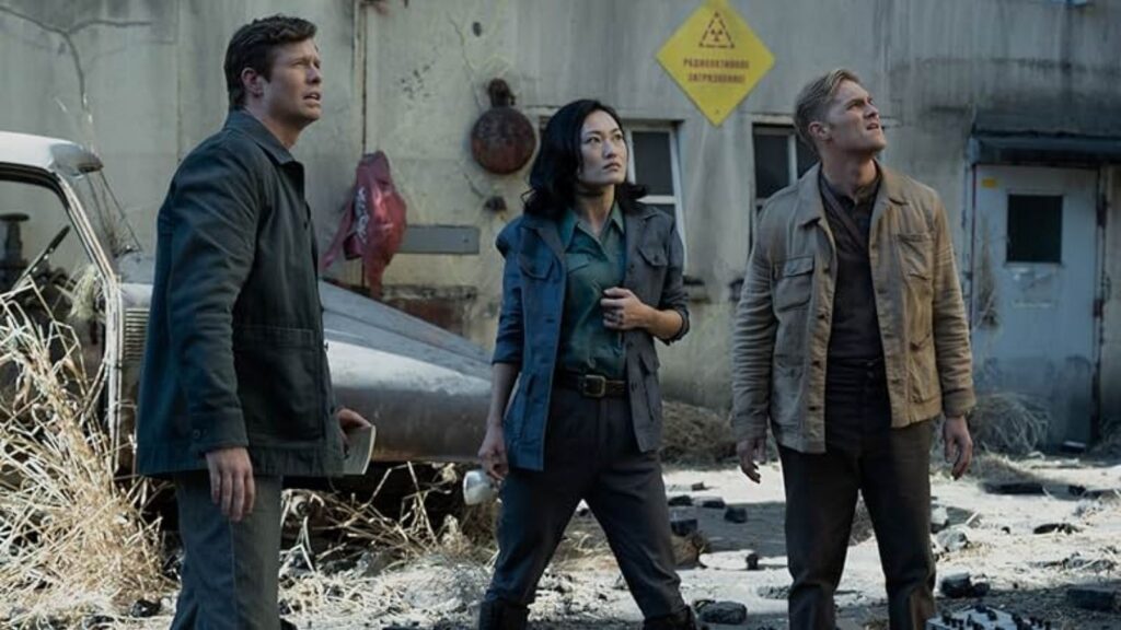 Wyatt Russell, Anders Holm, and Mari Yamamoto in Monarch: Legacy of Monsters Season 1