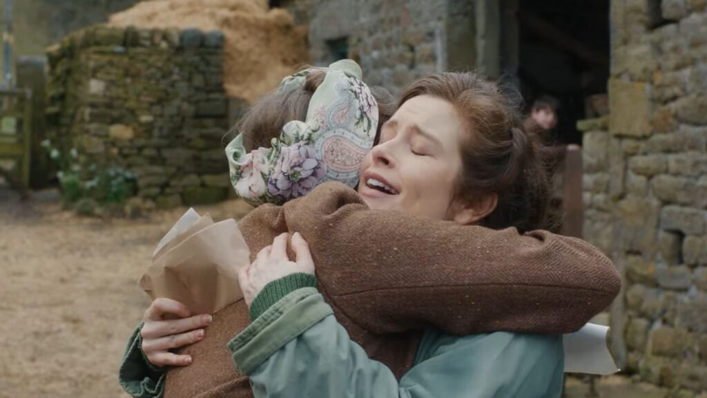 Rachel Shenton hugs Imogen Clawson during in All Creatures Great and Small Season 6