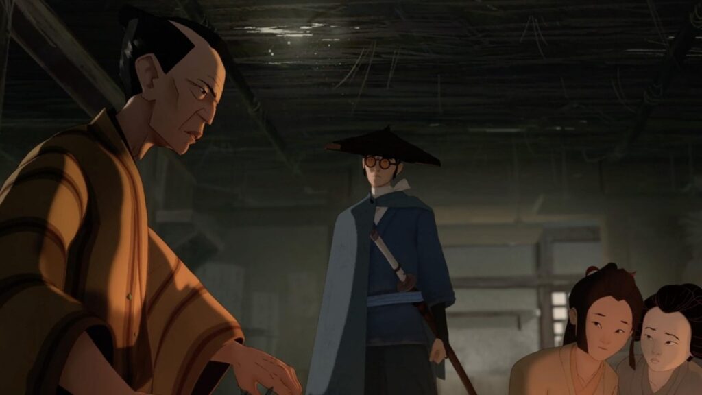 The Swordmaker meets Mizu in tense room in Blue Eye Samurai Season 2