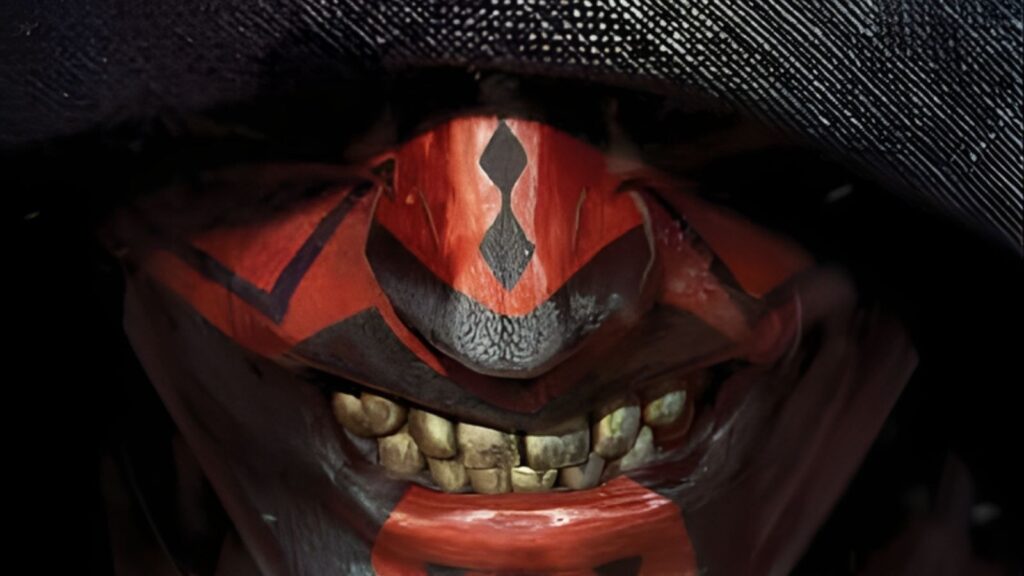 Close-up of Maul's sinister smile in Maul Shadow Lord animated series