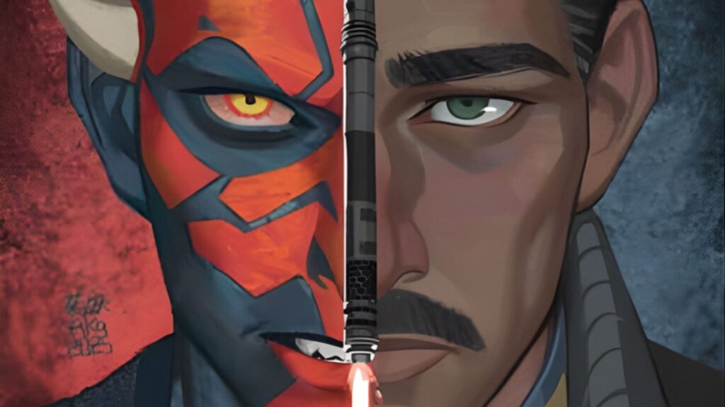 Split face art of Maul and Captain Brander Lawson comic cover from Maul Shadow Lord