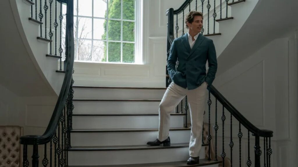 James Marsden stands on a staircase in Your Friends and Neighbors Season 2