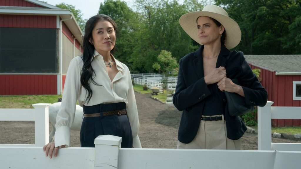 Eunice Bae and Amanda Peet at a ranch in Your Friends and Neighbors Season 2