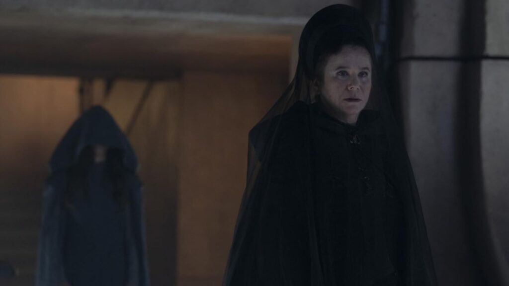 Emily Watson in black veil as Valya Harkonnen in Dune: Prophecy Season 1
