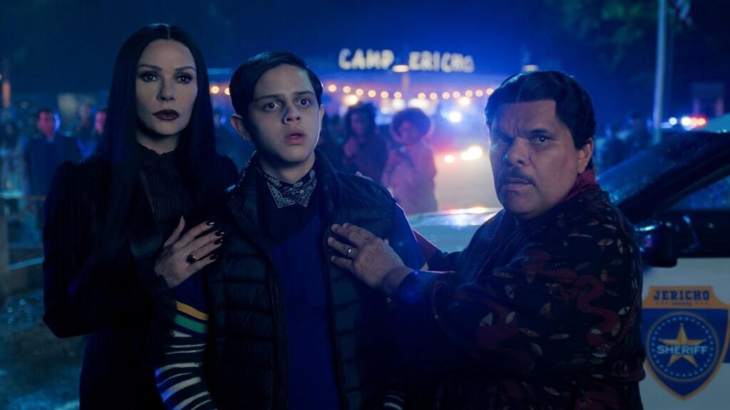 Catherine Zeta-Jones, Isaac Ordonez, and Luis Guzm&aacute;n in Wednesday season 2.