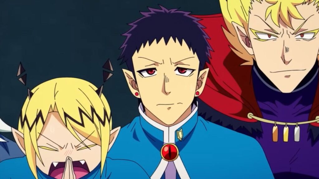 Asmodeus Alice, Sabnock Sabro, and classmates reacting intensely together, from Welcome to Demon School Iruma-Kun season 2