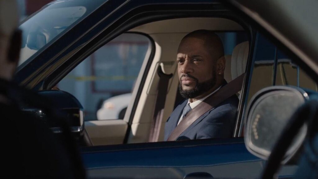 Taylor Polidore Williams driving car scene intense look in Beauty in Black, from Beauty in Black season 2