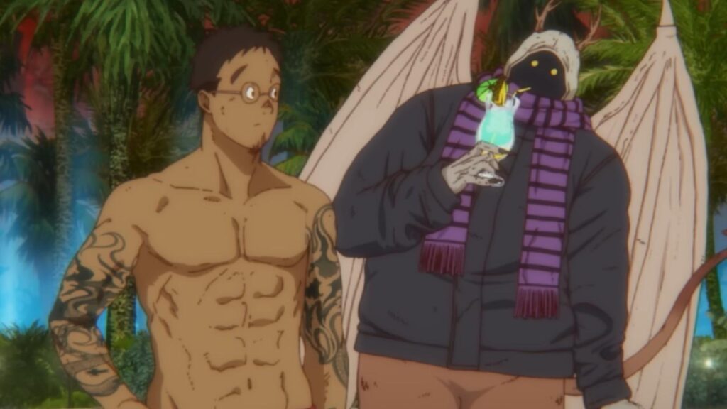Shin beside Noi Yoshimasa Hosoya Yu Kobayashi drinks in Dorohedoro Season 2