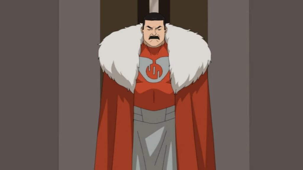 Thragg wearing royal cloak standing solemnly in Invincible Season 4