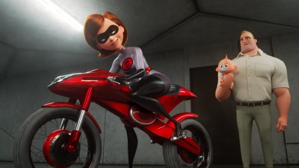 Elastigirl red bike Bob Jack-Jack Holly Hunter Craig Nelson in Incredibles 2