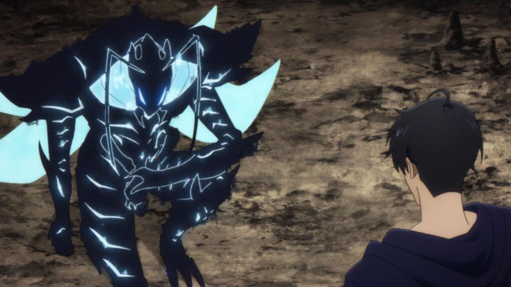 Sung Jin-woo facing Beru shadow ant glowing figure in Solo Leveling season 2