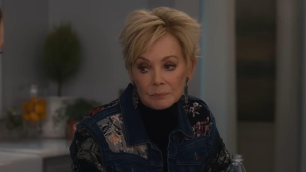 Jean Smart listening thoughtfully during conversation scene in Hacks Season 5