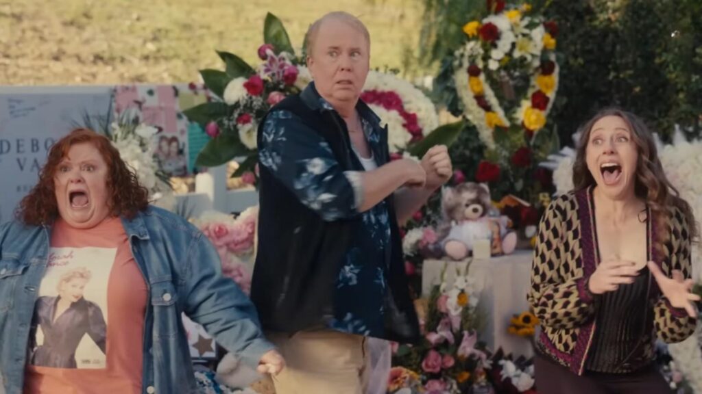 Megan Stalter and Hannah Einbinder shocked at funeral in Hacks Season 5