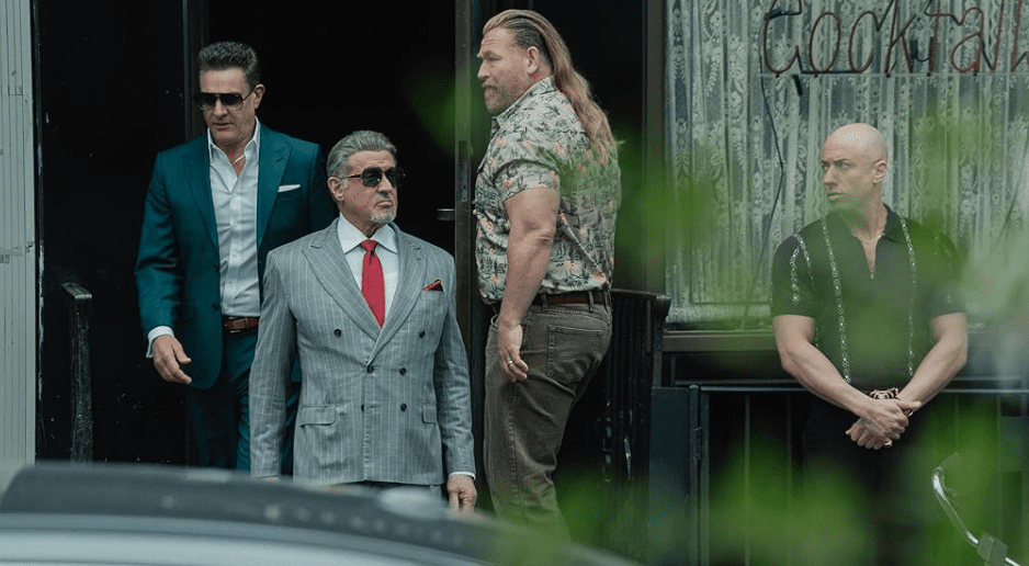 Sylvester Stallone, Chris Caldovino, and Mike 'Cash Flo' Walden in Tulsa King season 3