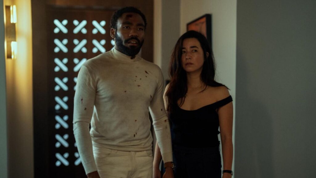 Donald Glover as John Smith and Maya Erskine as Jane Smith, from Mr and Mrs Smith season 1