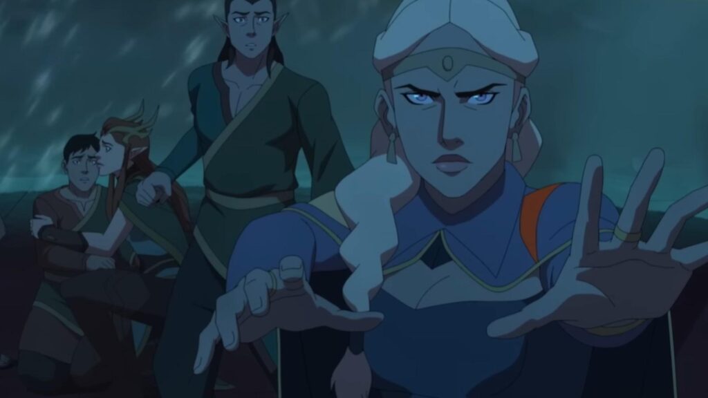 Laura Bailey as Vex casts magic in The Legend of Vox Machina season 4