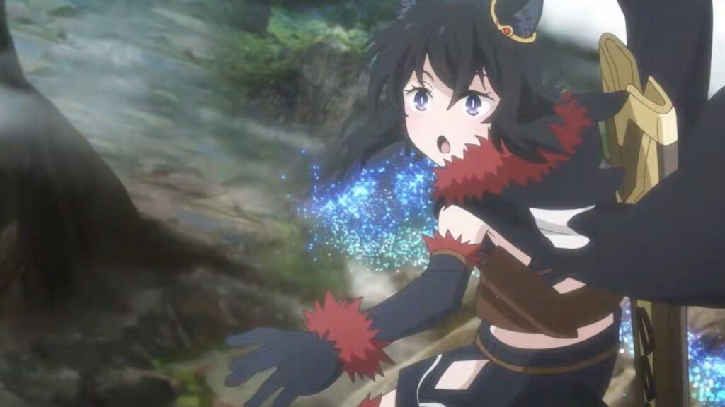 Fran and Teacher fight enemies in forest scene voiced by Ai Kakuma, from Reincarnated as a Sword season 2