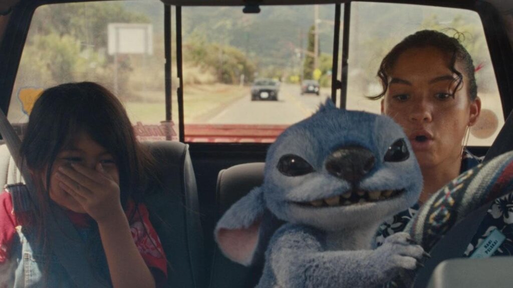 Maia Kealoha Lilo and Sydney Agudong Nani ride with Stitch in Lilo
