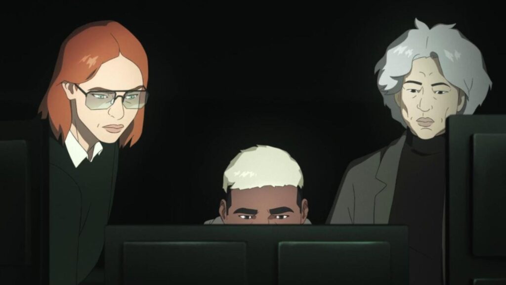 Kirby Howell-Baptiste Janet Varney Aleks Le analyze screens together in Splinter Cell