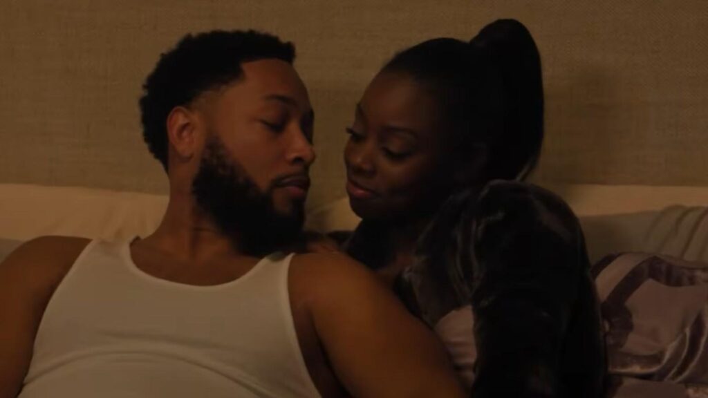 Emmett Washington portrayed by Jacob Latimore shares romantic moment in The Chi Season 8
