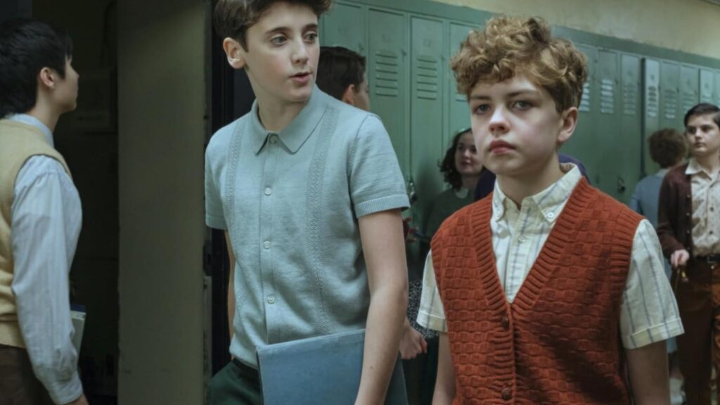 Mikkal Karim-Fidler and Jack Molloy Legault in IT: Welcome to Derry school hallway
