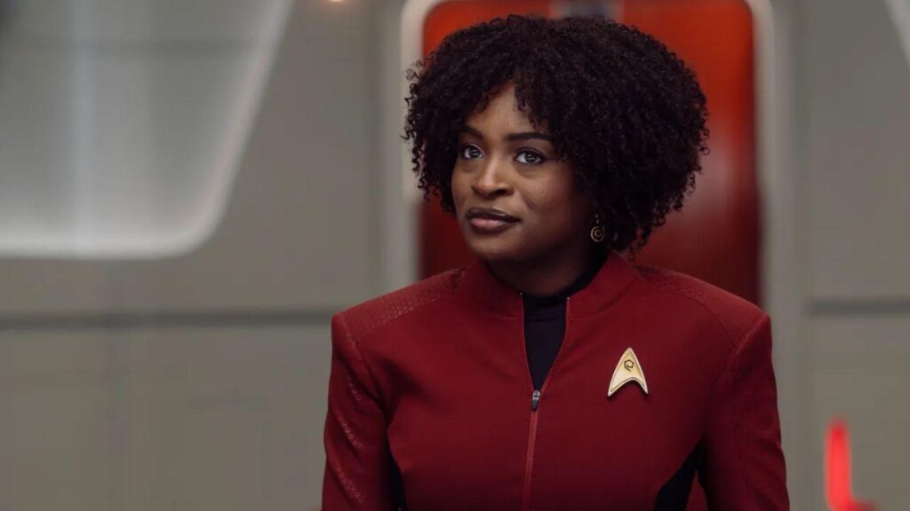 Celia Rose Gooding as Nyota Uhura in Star Trek: Strange New Worlds season 4.