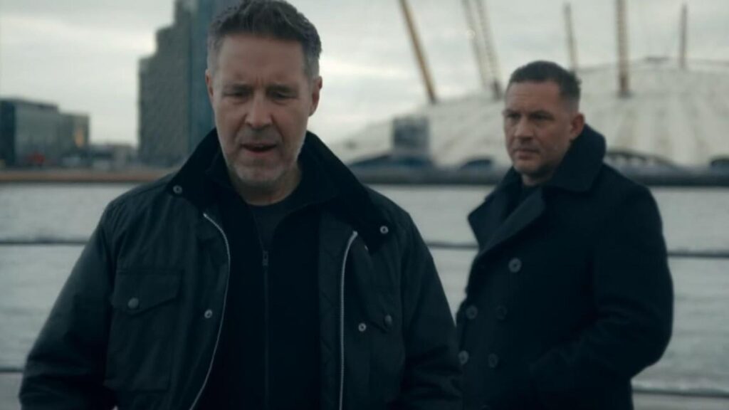 Paddy Considine as Kevin Harrigan with Tom Hardy as Harry Da Souza, from MobLand