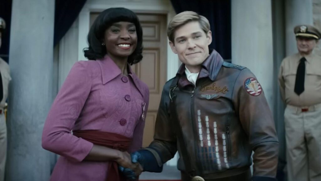 Jorden Myrie and Mason Dye standing outside during Vought Rising teaser scene