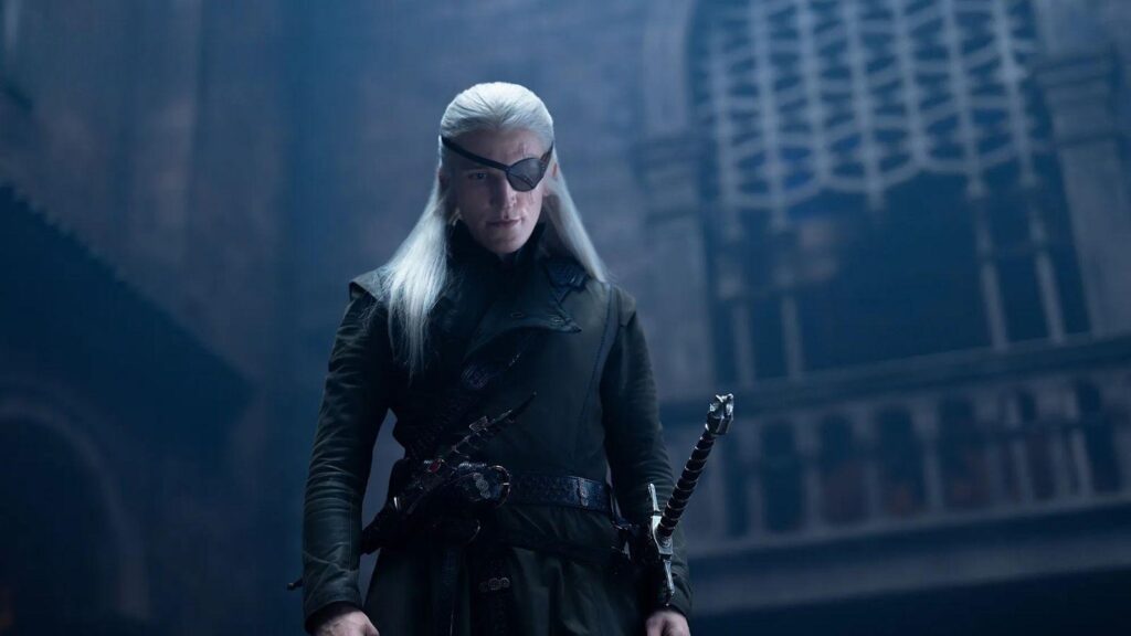 Ewan Mitchell as Aemond Targaryen in House of the Dragon season 3.