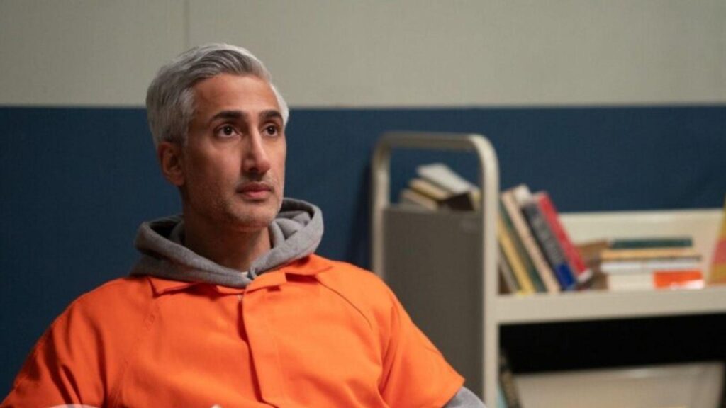 Kumail Nanjiani appears as defense attorney in tense interrogation room scene, from Deli Boys season 2