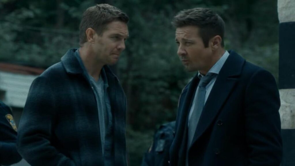 Jeremy Renner as Mike McLusky and Kyle Chandler as Mitch McLusky in Mayor Of Kingstown Season 4