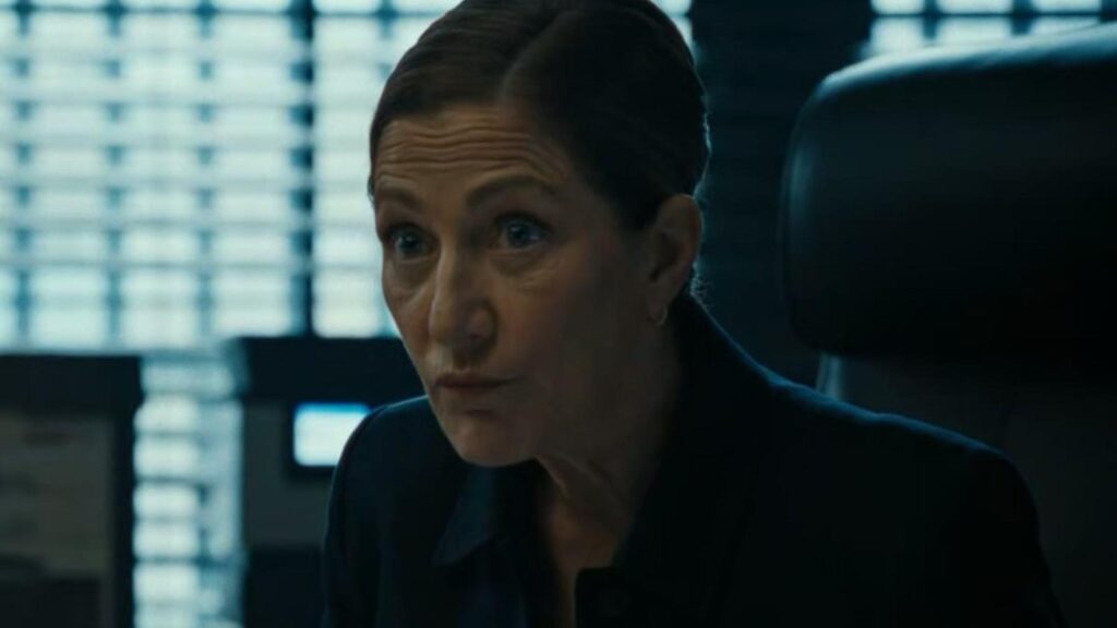 Dianne Wiest as Miriam McLusky speaking intensely inside office setting in Mayor Of Kingstown Season 4