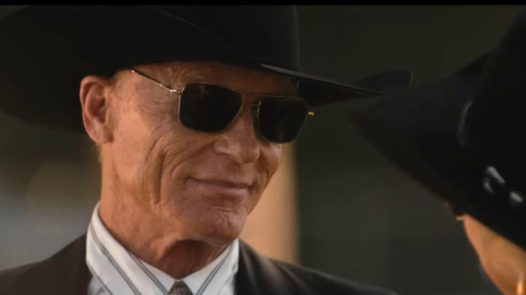 Ed Harris speaks with ranch rival during tense Texas meeting scene, from Dutton Ranch