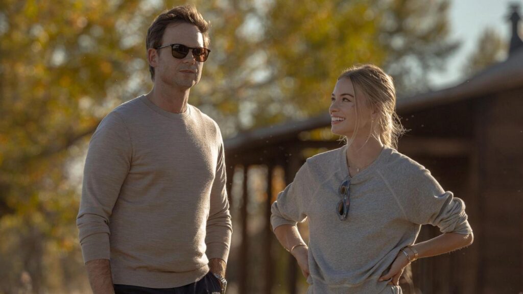 Patrick J. Adams as Russell McIntosh and Elle Chapman as Paige McIntosh in The Madison season 1.