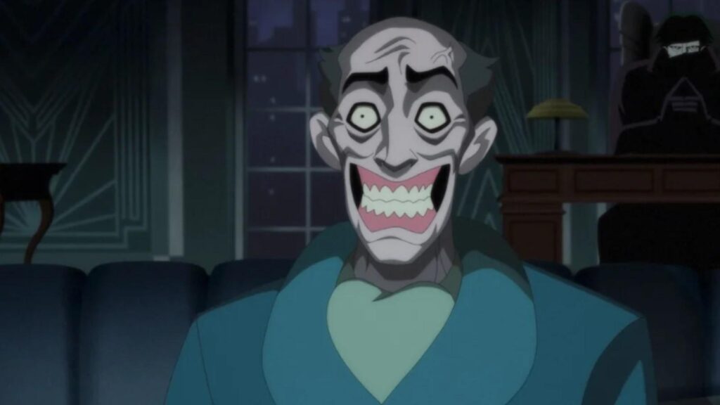 Hamish Linklater&rsquo;s Batman watches from shadows as Joker grins in Batman Caped Crusader season 2