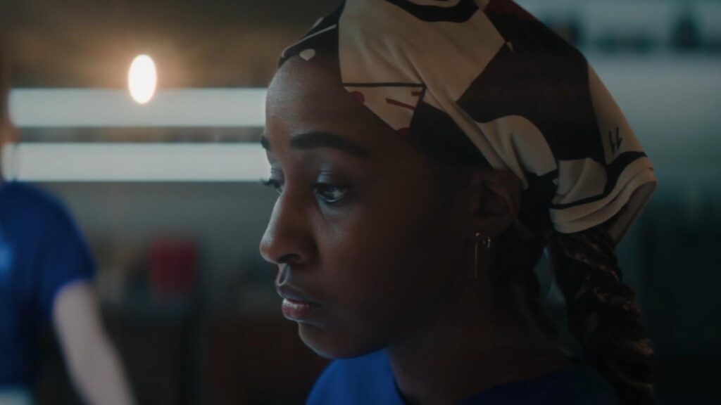 Ayo Edebiri as Sydney Adamu reflects during tense kitchen moment, from The Bear Season 5