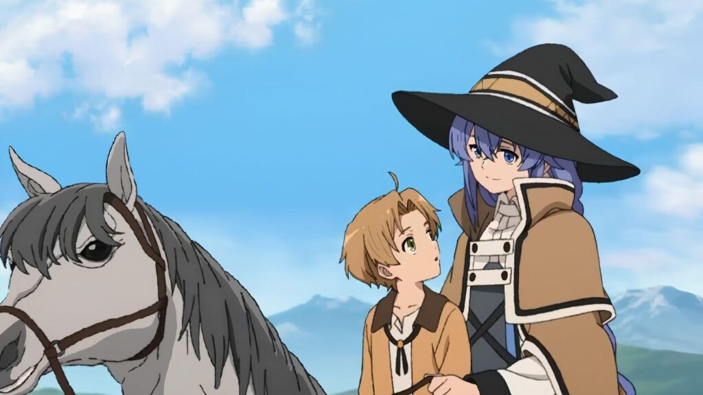 Rudeus Greyrat with horse looking forward, from Mushoku Tensei Season 3