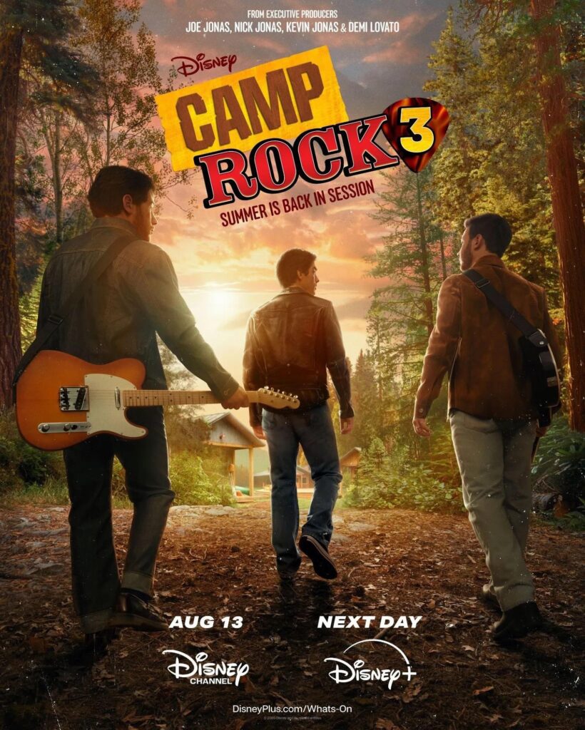 Camp Rock 3 official poster featuring Joe Jonas, Nick Jonas, and Kevin Jonas.
