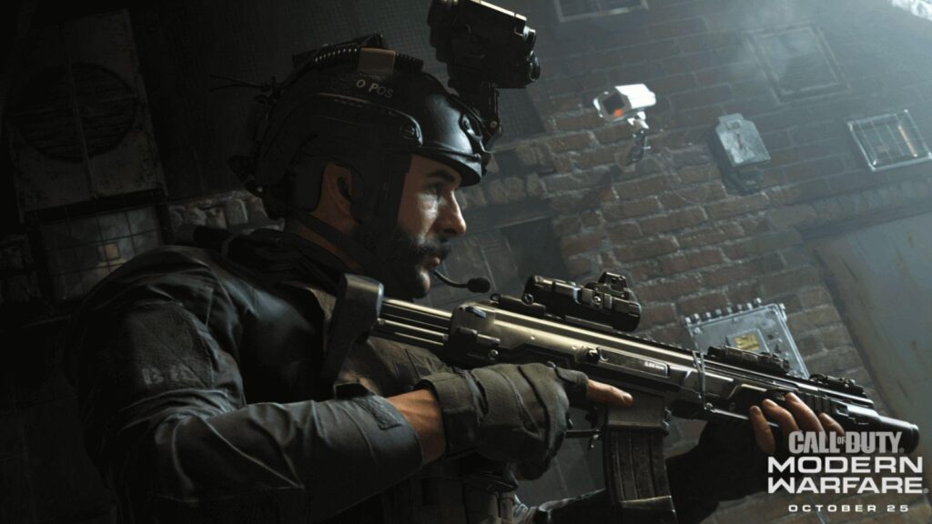 Special operations soldier carrying a rifle prepares for a tactical mission inside a building in Call of Duty: Modern Warfare.