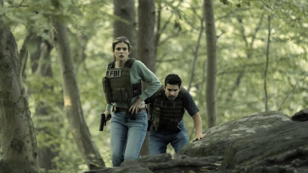 Alison Oliver as Elizabeth Stover and Fabien Frankel as Anthony Grasso in Task season 1.